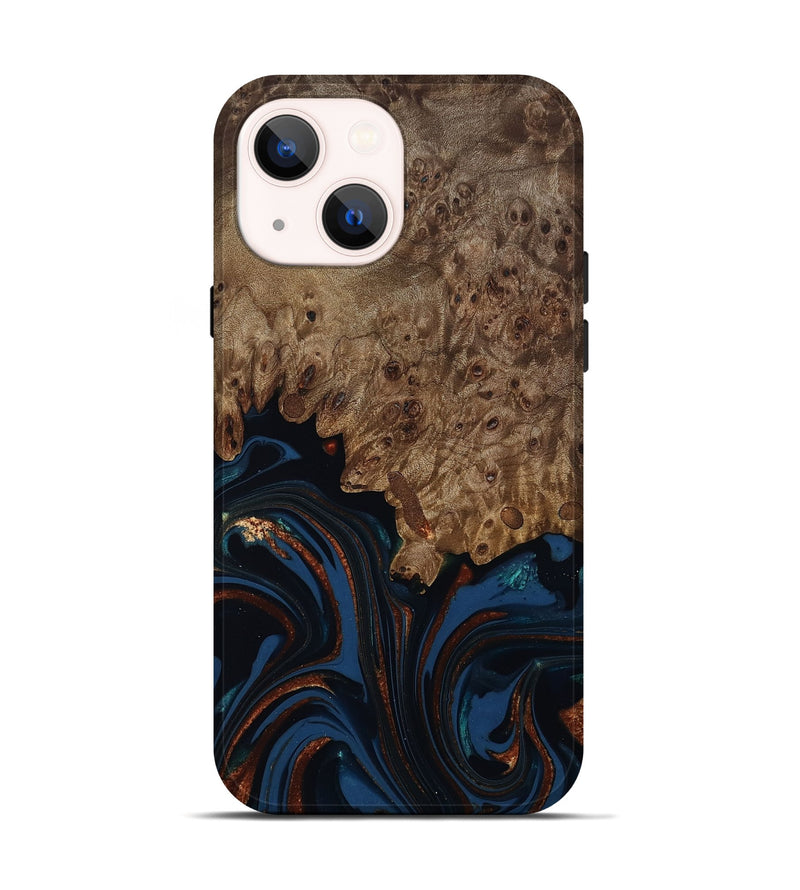 iPhone 14 Wood Live Edge Phone Case - Roger (Teal & Gold, 809468)
