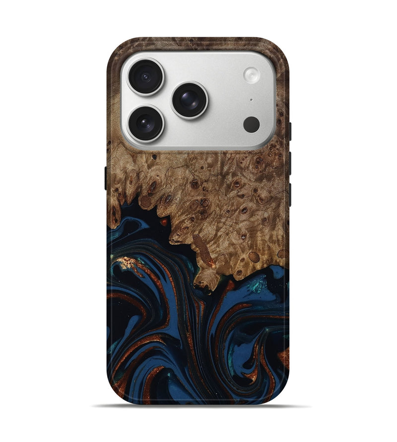 iPhone 17 Pro Wood Live Edge Phone Case - Roger (Teal & Gold, 809468)