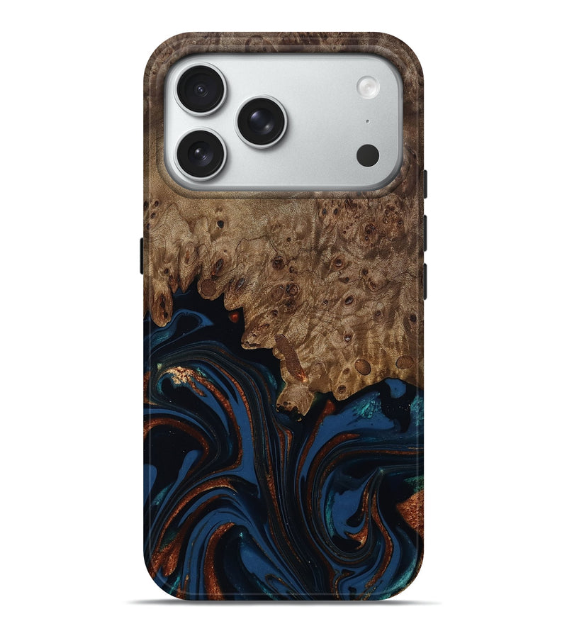 iPhone 18 Pro Max Wood Live Edge Phone Case - Roger (Teal & Gold, 809468)