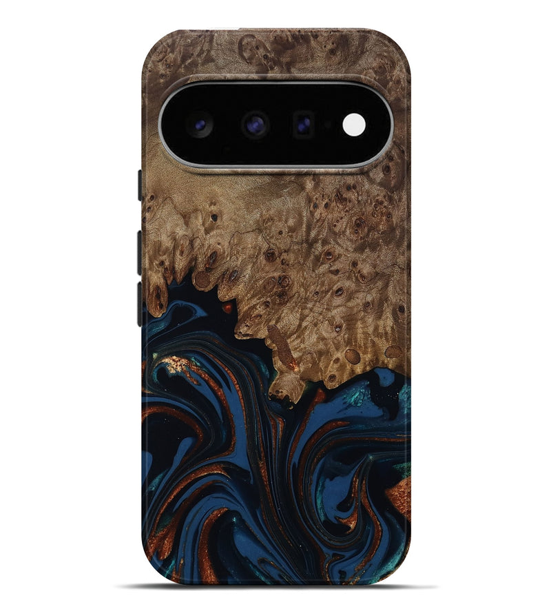Pixel 11 Pro XL Wood Live Edge Phone Case - Roger (Teal & Gold, 809468)