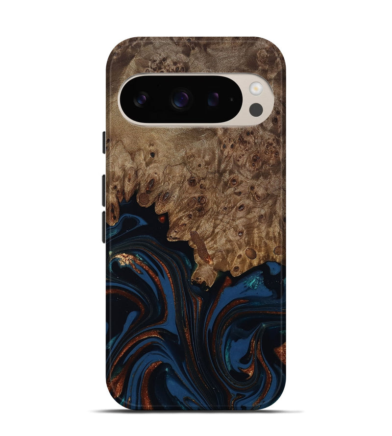 Pixel 9 Wood Live Edge Phone Case - Roger (Teal & Gold, 809468)