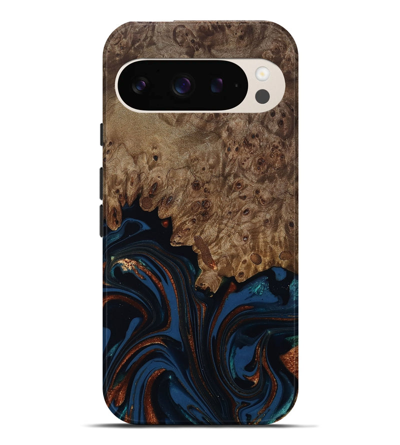 Pixel 9 Pro XL Wood Live Edge Phone Case - Roger (Teal & Gold, 809468)