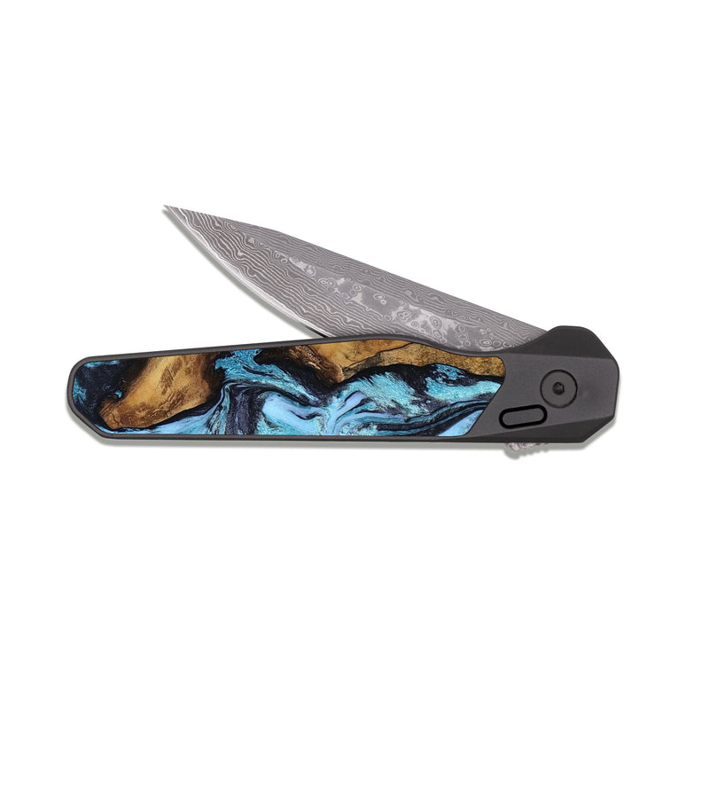 EDC Dark Damascus Wood Pocket Knife - Danita (Blue, 809589)