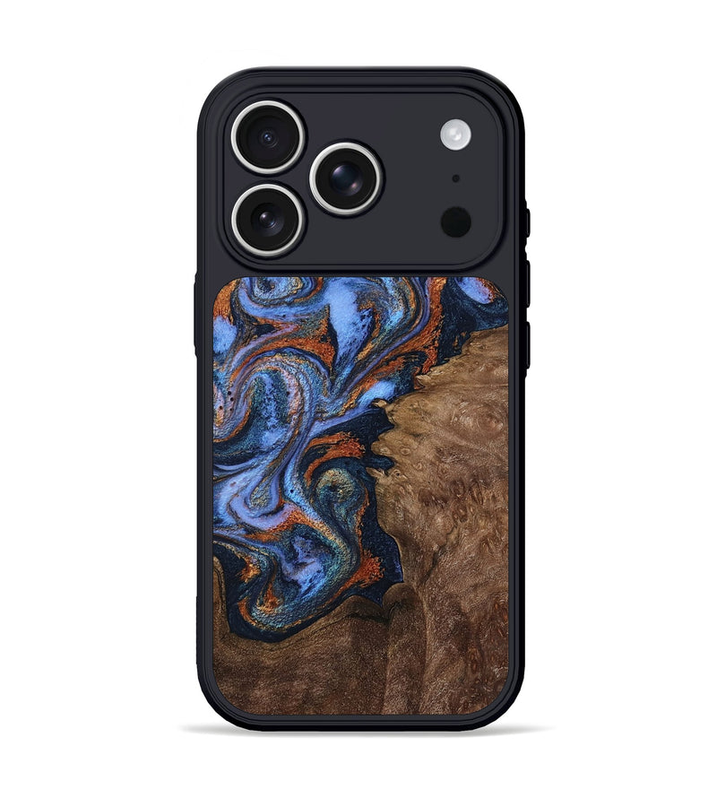 iPhone 17 Pro Wood Phone Case - Lu (Teal & Gold, 809687)