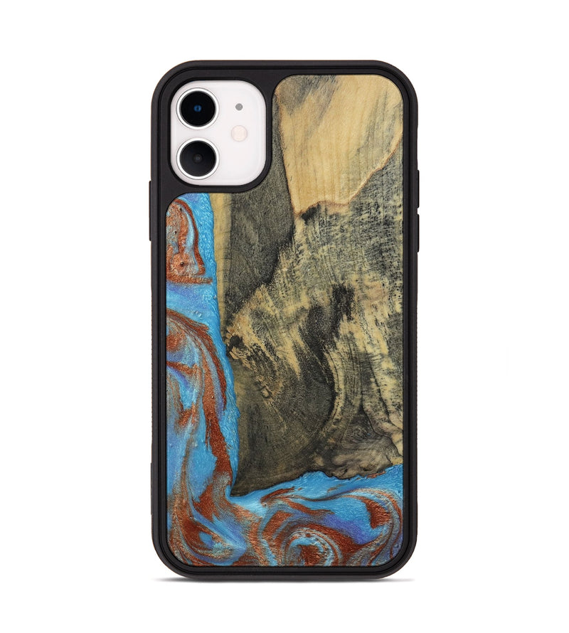 iPhone 11 Wood Phone Case - Ivette (Teal & Gold, 809691)