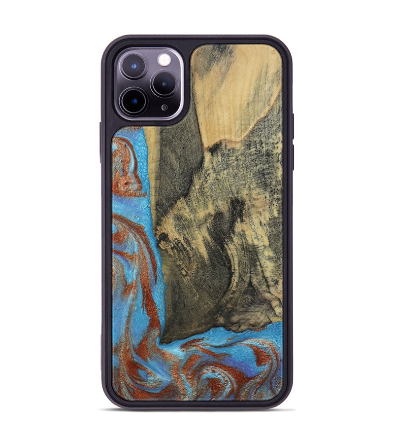 iPhone 11 Pro Max Wood Phone Case - Ivette (Teal & Gold, 809691)