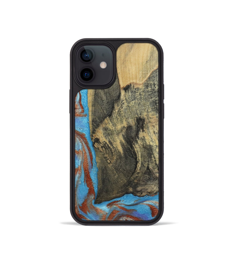 iPhone 12 mini Wood Phone Case - Ivette (Teal & Gold, 809691)