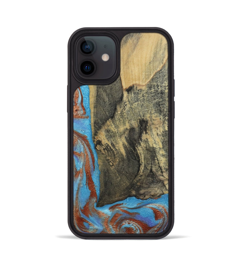 iPhone 12 Wood Phone Case - Ivette (Teal & Gold, 809691)