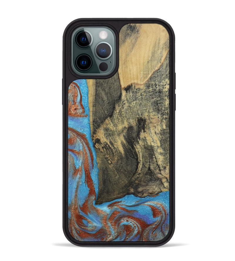 iPhone 12 Pro Max Wood Phone Case - Ivette (Teal & Gold, 809691)