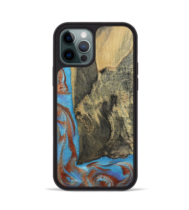 iPhone 12 Pro Wood Phone Case - Ivette (Teal & Gold, 809691)