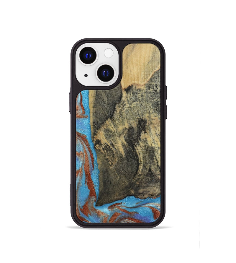 iPhone 13 mini Wood Phone Case - Ivette (Teal & Gold, 809691)