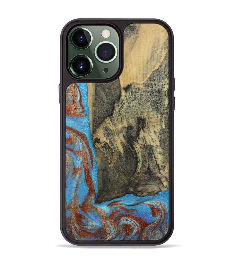 iPhone 13 Pro Max Wood Phone Case - Ivette (Teal & Gold, 809691)