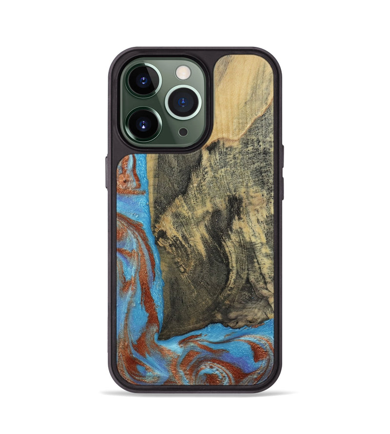 iPhone 13 Pro Wood Phone Case - Ivette (Teal & Gold, 809691)
