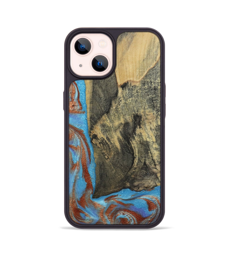 iPhone 14 Wood Phone Case - Ivette (Teal & Gold, 809691)