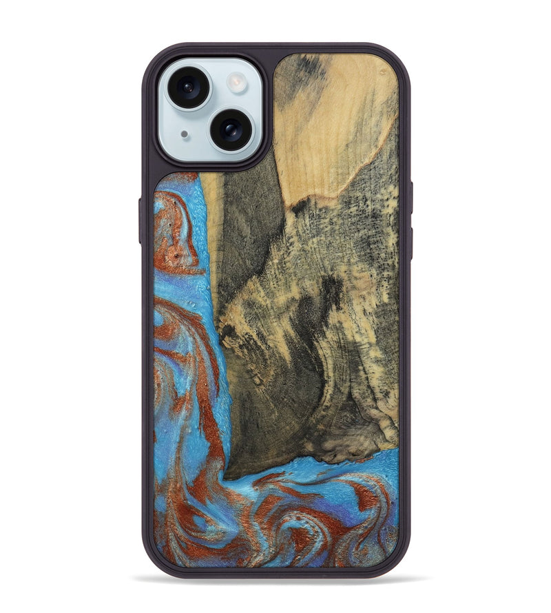 iPhone 15 Plus Wood Phone Case - Ivette (Teal & Gold, 809691)