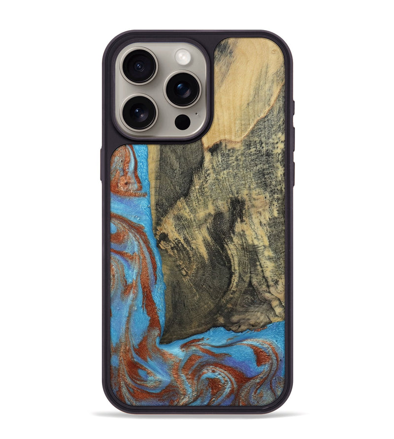 iPhone 15 Pro Max Wood Phone Case - Ivette (Teal & Gold, 809691)