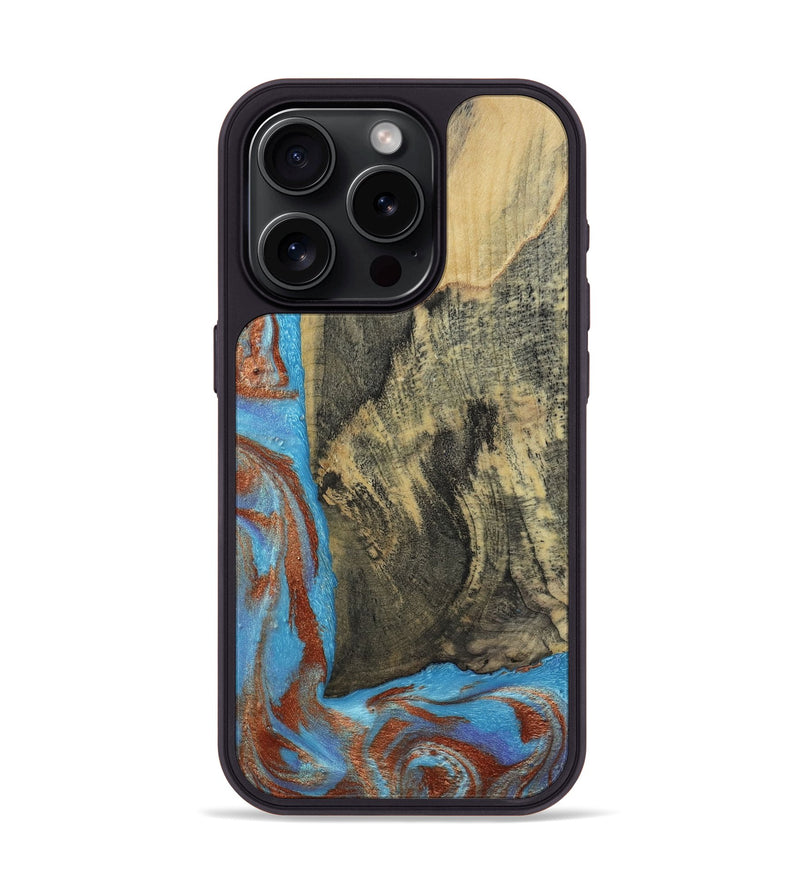 iPhone 15 Pro Wood Phone Case - Ivette (Teal & Gold, 809691)
