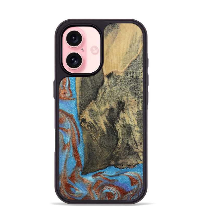 iPhone 16 Wood Phone Case - Ivette (Teal & Gold, 809691)
