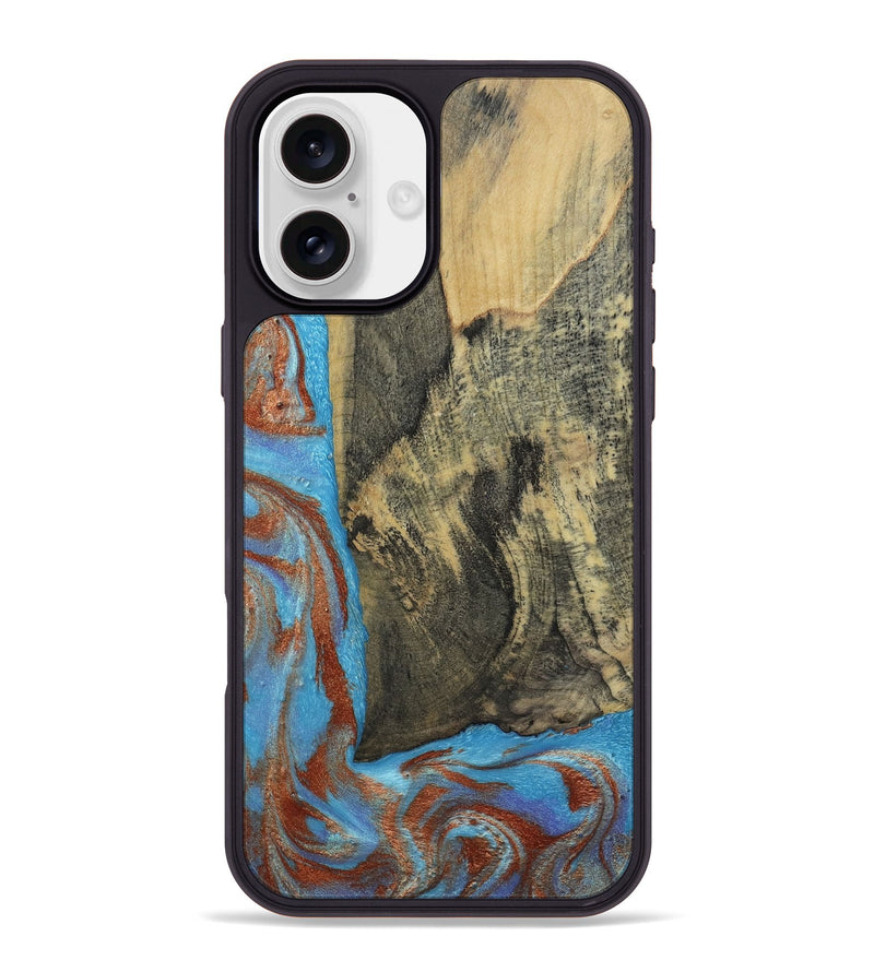 iPhone 16 Plus Wood Phone Case - Ivette (Teal & Gold, 809691)