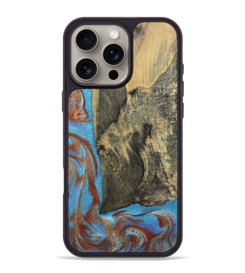 iPhone 16 Pro Max Wood Phone Case - Ivette (Teal & Gold, 809691)
