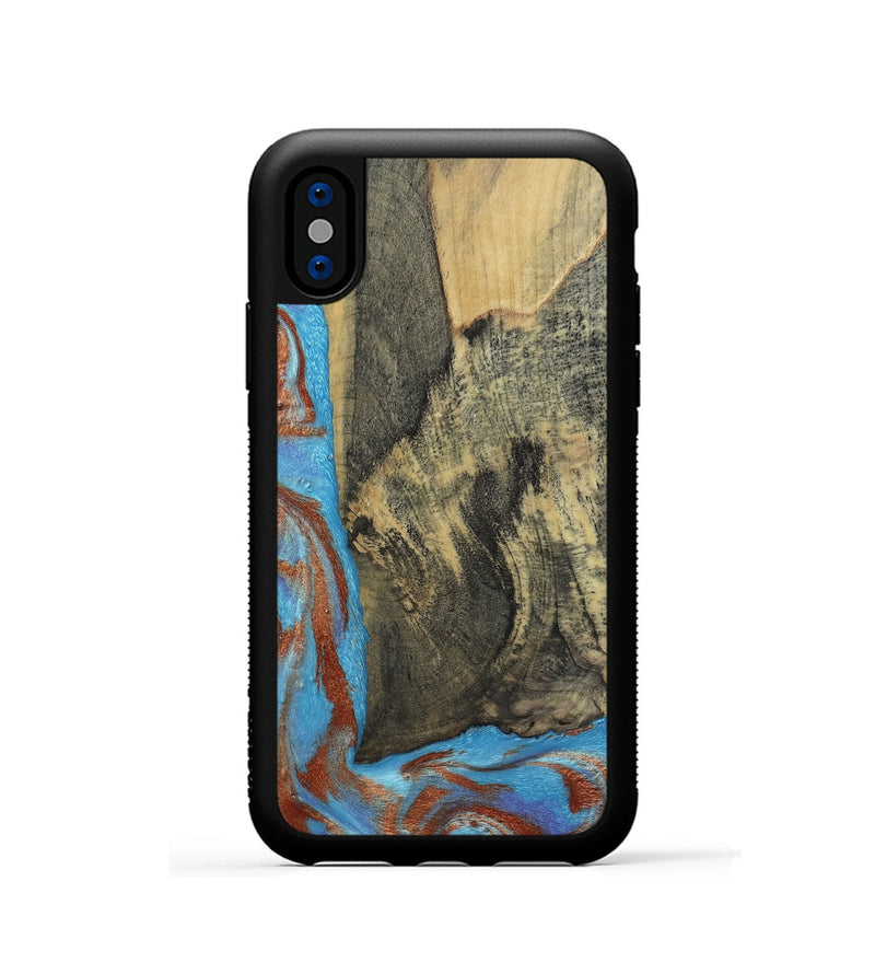 iPhone Xs Wood Phone Case - Ivette (Teal & Gold, 809691)