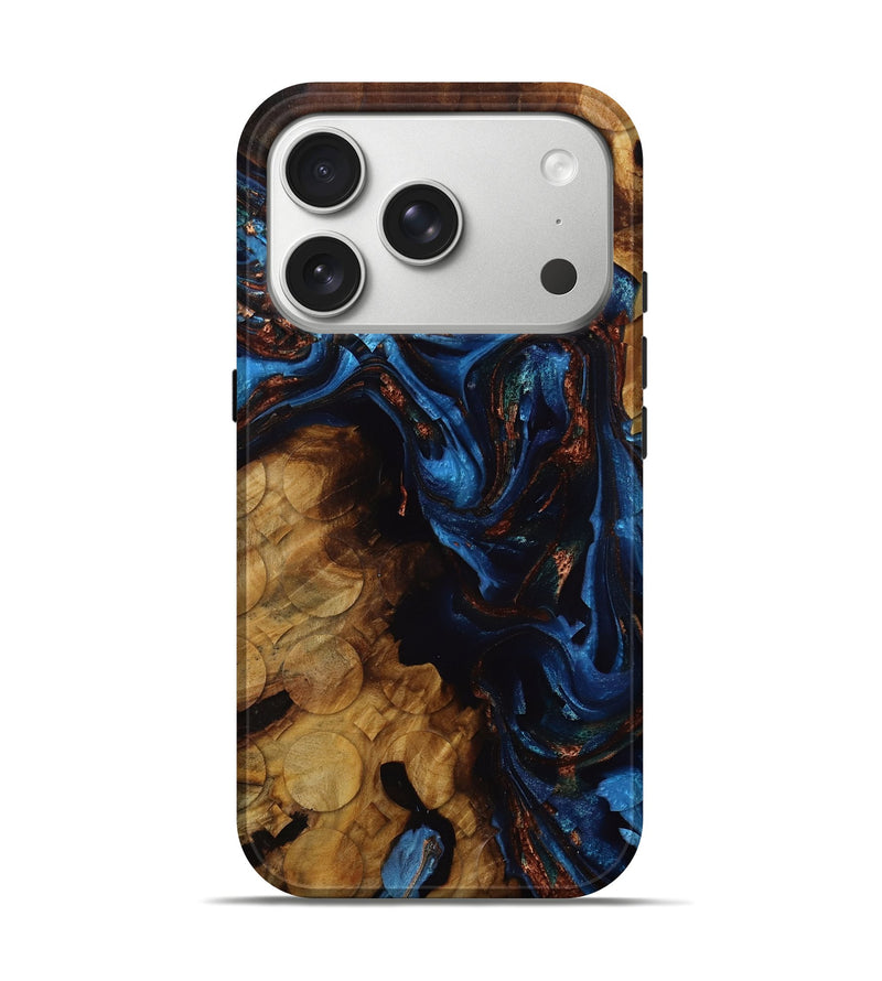 iPhone 17 Pro Wood Live Edge Phone Case - Aileen (Teal & Gold, 809772)
