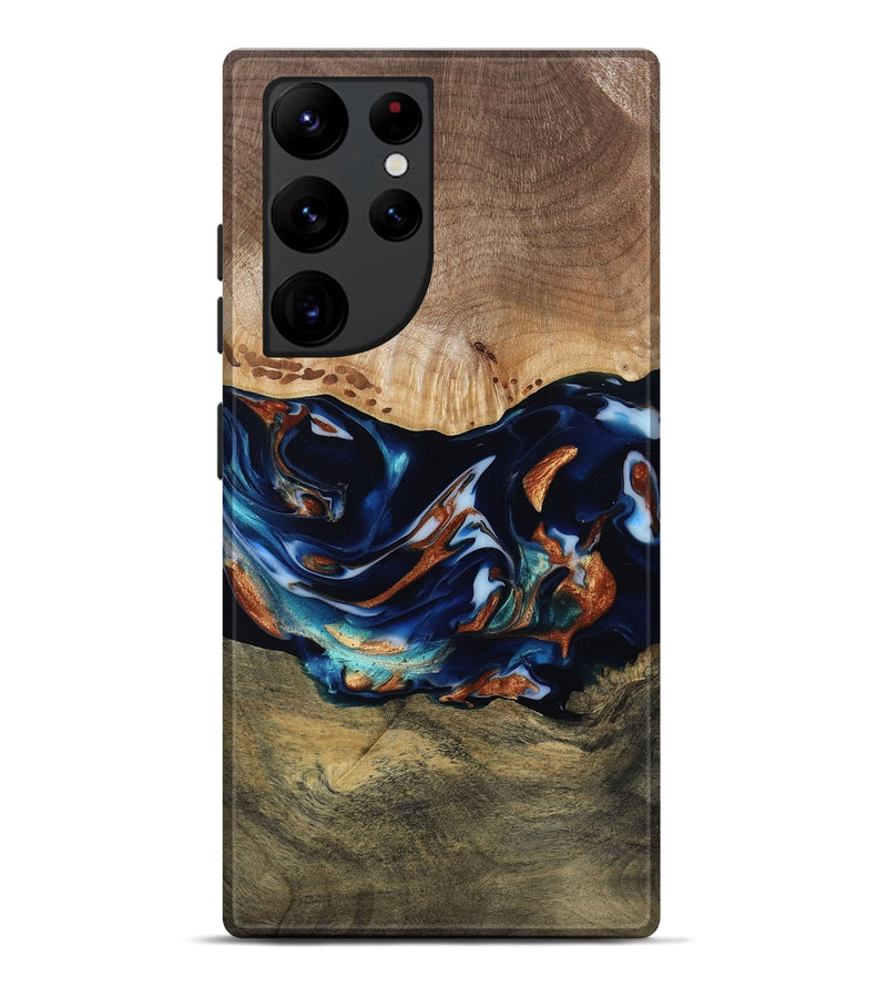 Galaxy S22 Ultra Wood Live Edge Phone Case - Adley (Teal & Gold, 809780)