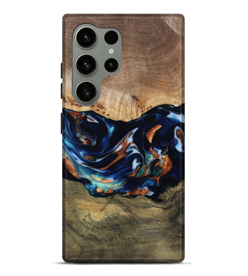 Galaxy S24 Ultra Wood Live Edge Phone Case - Adley (Teal & Gold, 809780)
