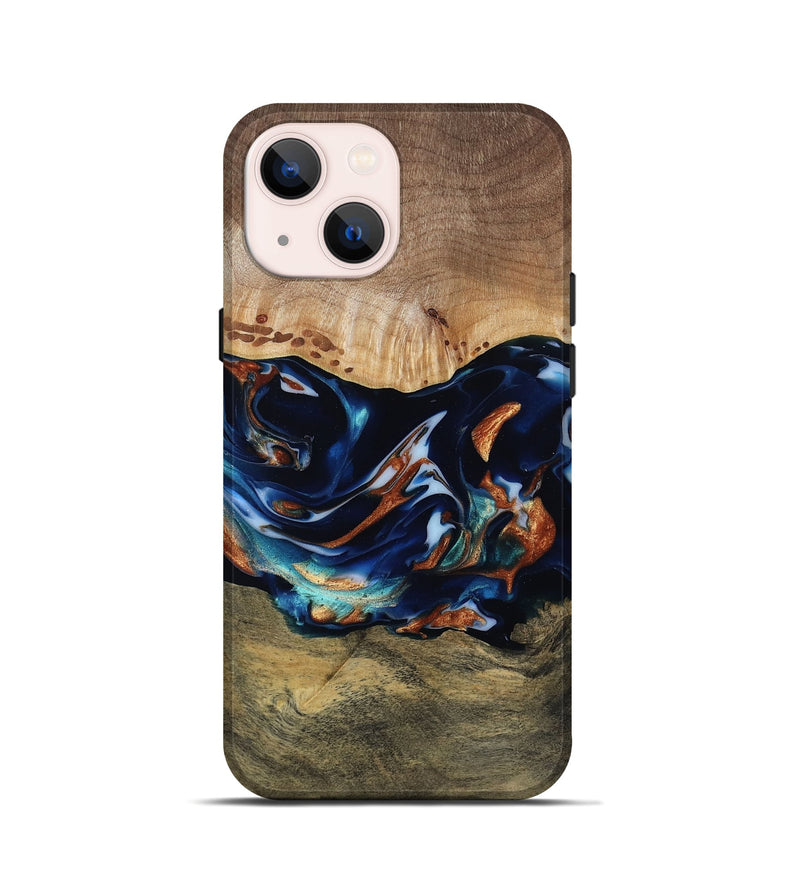 iPhone 13 mini Wood Live Edge Phone Case - Adley (Teal & Gold, 809780)