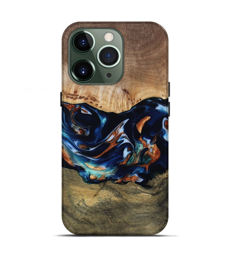 iPhone 13 Pro Wood Live Edge Phone Case - Adley (Teal & Gold, 809780)