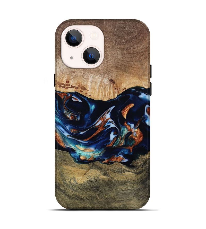 iPhone 14 Wood Live Edge Phone Case - Adley (Teal & Gold, 809780)