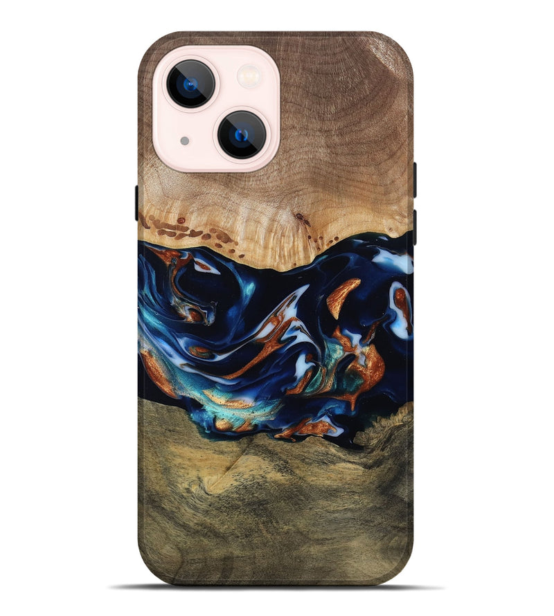iPhone 14 Plus Wood Live Edge Phone Case - Adley (Teal & Gold, 809780)