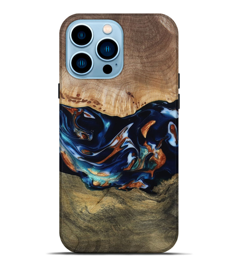 iPhone 14 Pro Max Wood Live Edge Phone Case - Adley (Teal & Gold, 809780)