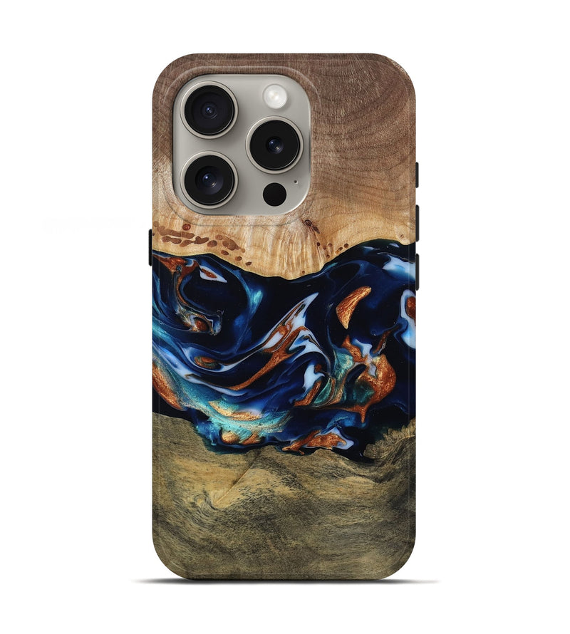 iPhone 16 Pro Wood Live Edge Phone Case - Adley (Teal & Gold, 809780)