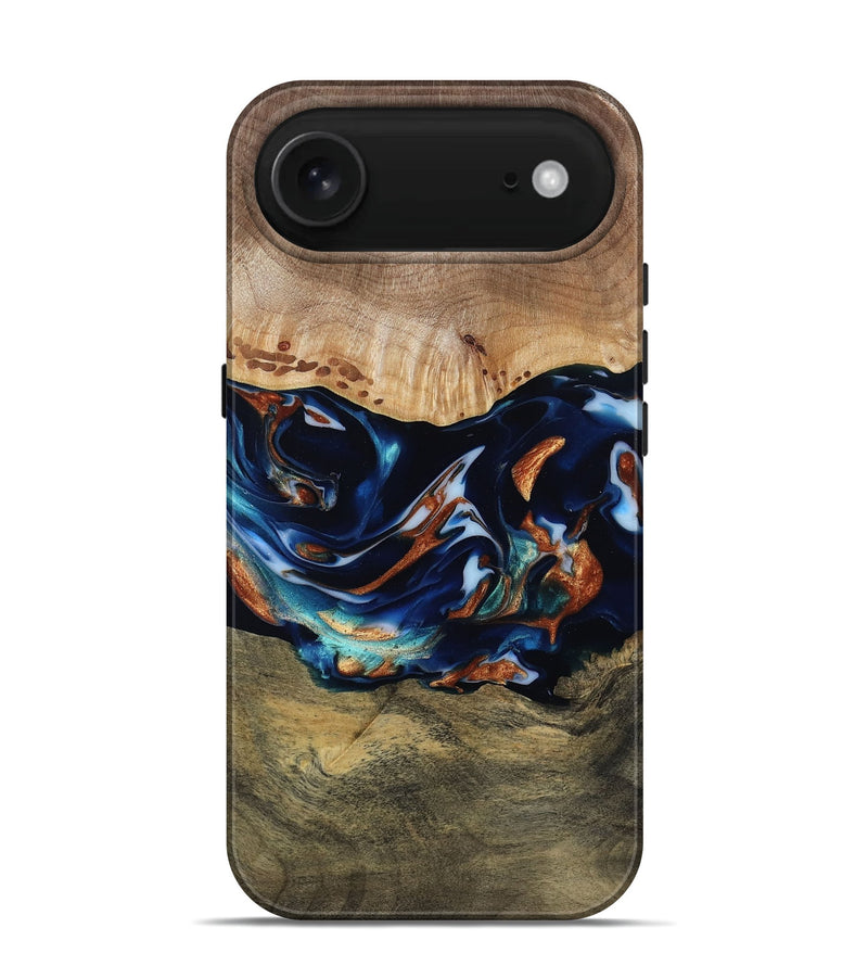 iPhone 17 Air Wood Live Edge Phone Case - Adley (Teal & Gold, 809780)