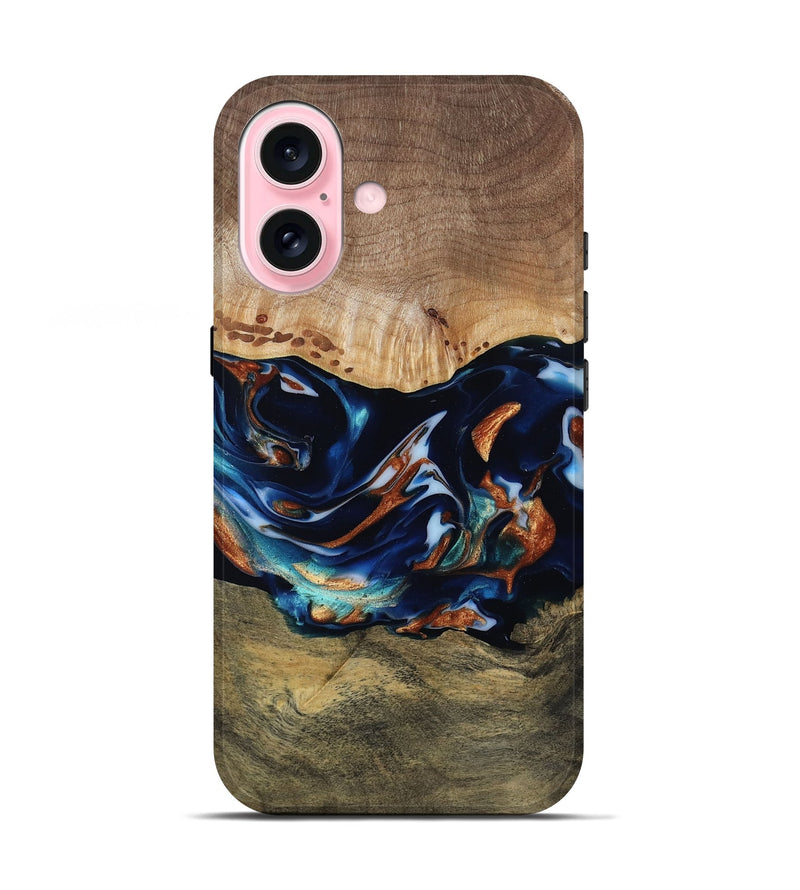 iPhone 17 Wood Live Edge Phone Case - Adley (Teal & Gold, 809780)