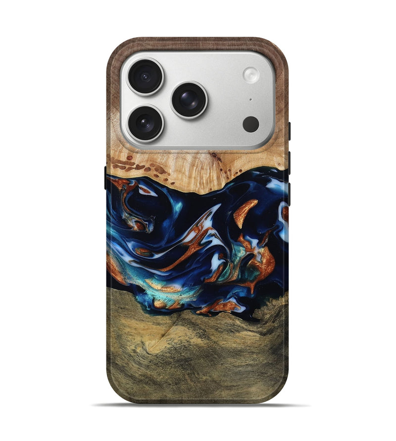 iPhone 17 Pro Wood Live Edge Phone Case - Adley (Teal & Gold, 809780)