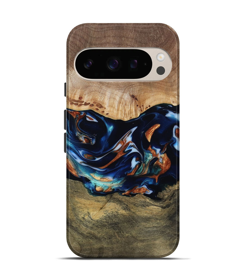 Pixel 10 Wood Live Edge Phone Case - Adley (Teal & Gold, 809780)