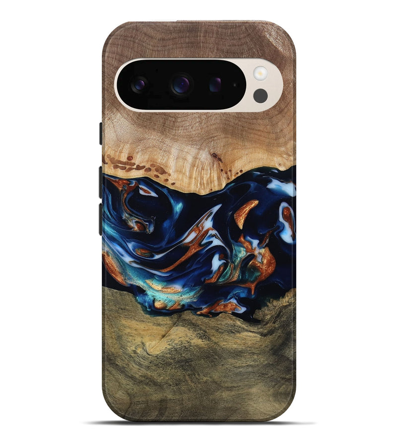 Pixel 10 Pro XL Wood Live Edge Phone Case - Adley (Teal & Gold, 809780)
