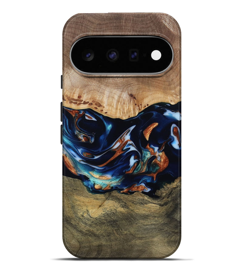 Pixel 11 Pro XL Wood Live Edge Phone Case - Adley (Teal & Gold, 809780)
