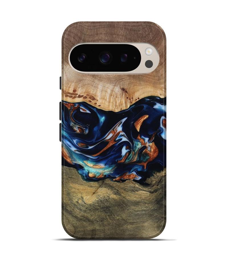 Pixel 9 Wood Live Edge Phone Case - Adley (Teal & Gold, 809780)