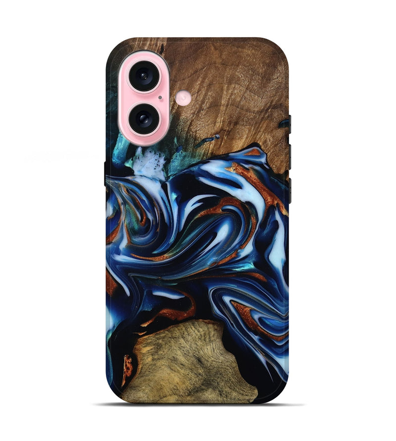 iPhone 17 Wood Live Edge Phone Case - Braedon (Teal & Gold, 809786)