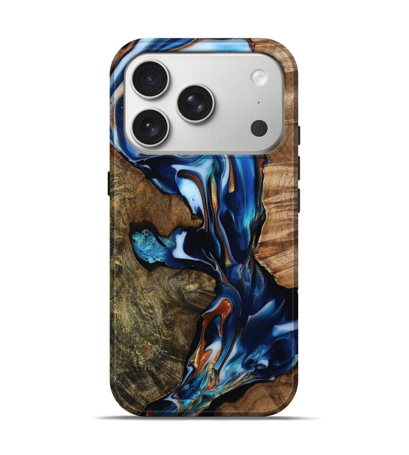 iPhone 17 Pro Wood Live Edge Phone Case - Keilani (Teal & Gold, 809788)