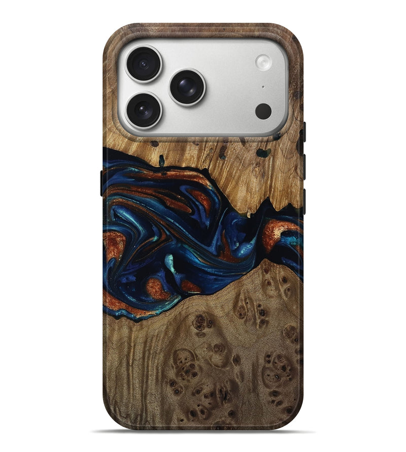 iPhone 17 Pro Max Wood Live Edge Phone Case - Aaron (Teal & Gold, 809789)
