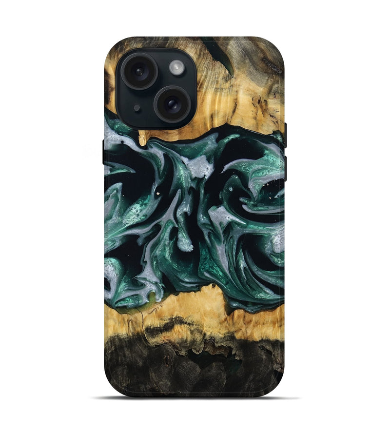 iPhone 15 Wood Live Edge Phone Case - Linnie (Green, 809792)