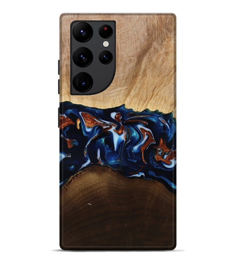 Galaxy S22 Ultra Wood Live Edge Phone Case - Jeromy (Teal & Gold, 809797)