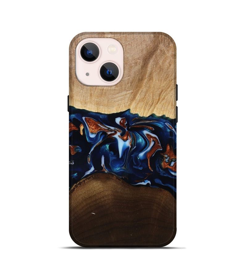 iPhone 13 mini Wood Live Edge Phone Case - Jeromy (Teal & Gold, 809797)
