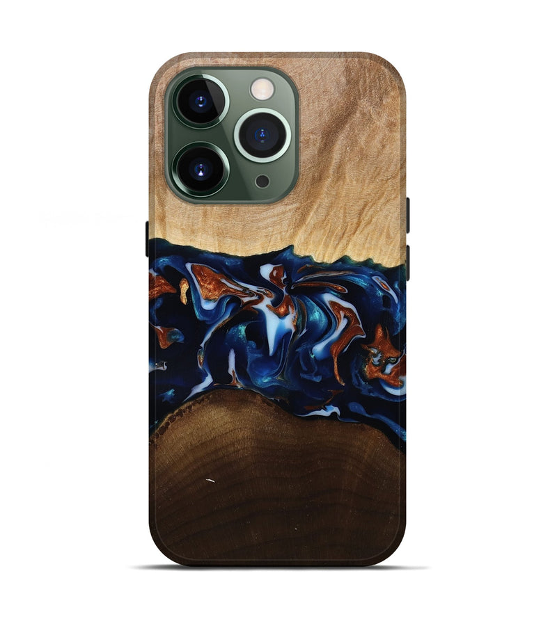 iPhone 13 Pro Wood Live Edge Phone Case - Jeromy (Teal & Gold, 809797)
