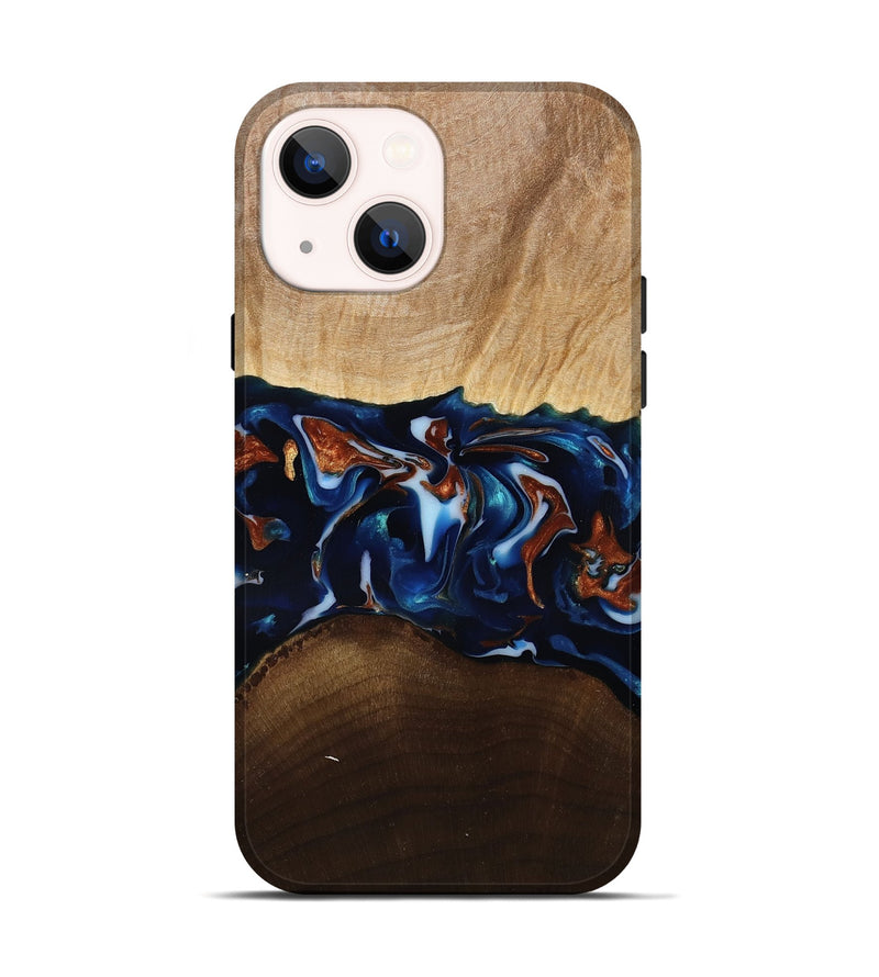 iPhone 14 Wood Live Edge Phone Case - Jeromy (Teal & Gold, 809797)