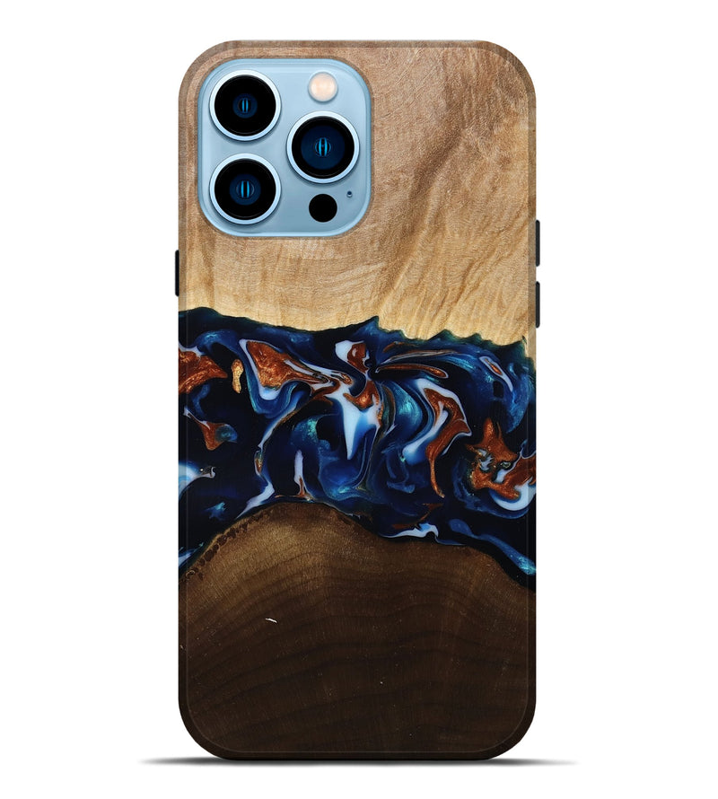 iPhone 14 Pro Max Wood Live Edge Phone Case - Jeromy (Teal & Gold, 809797)